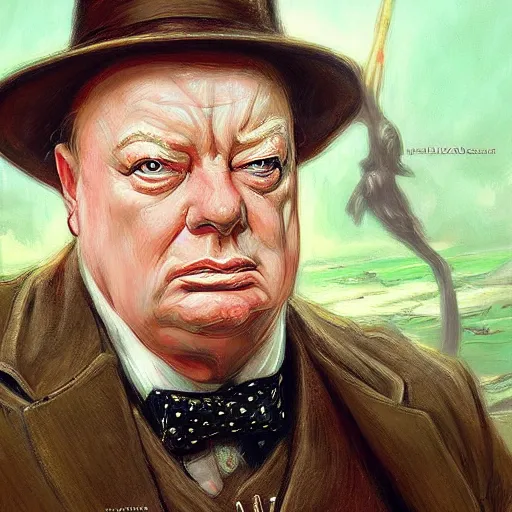 Prompt: Winston Churchill as a fantasy D&D character, portrait art by Donato Giancola and James Gurney, digital art, trending on artstation