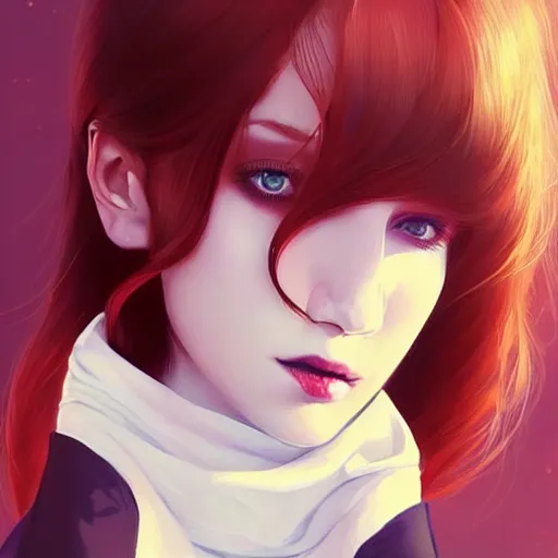 Image similar to beautiful pale vampire with auburn hair in a white turtleneck dress, on a super yacht, by guweiz and wlop and ilya kuvshinov and and moebius and bilal and artgerm, symmetrical eyes, aesthetic, gorgeous, stunning, alluring, attractive, artstation, deviantart, pinterest, digital art