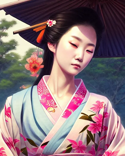 Image similar to a beautiful okinawa girl wear elegant yukata in festival | | summer night, realistic shaded, pleasant face, good looking, fine details, 4 k realistic, cryengine, realistic shaded lighting poster by greg rutkowski, magali villeneuve, artgerm, jeremy lipkin and michael garmash and rob rey