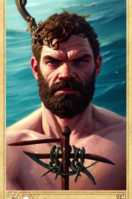 Image similar to highly detailed close up portrait of god poseidon holding a trident in gta v, stephen bliss, unreal engine, fantasy art by greg rutkowski, rhads, ferdinand knab, makoto shinkai and lois van baarle, ilya kuvshinov, rossdraws, tom bagshaw, global illumination, radiant light, detailed and intricate environment