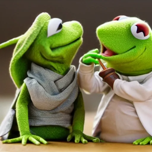 Prompt: kermit and yoda killing hamsters