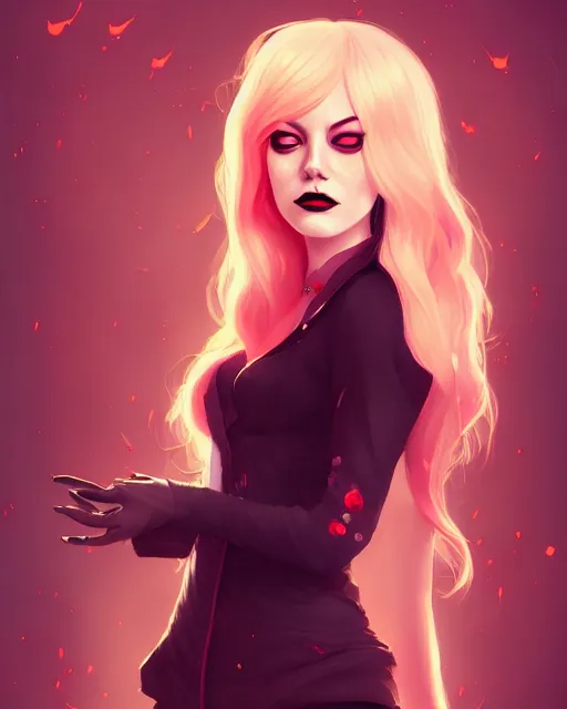 Image similar to a portrait of a beautiful full body Emma Stone vampire, art by lois van baarle and loish and ross tran and rossdraws and sam yang and samdoesarts and artgerm, digital art, highly detailed, intricate, sharp focus, Trending on Artstation HQ, deviantart, unreal engine 5, 4K UHD image