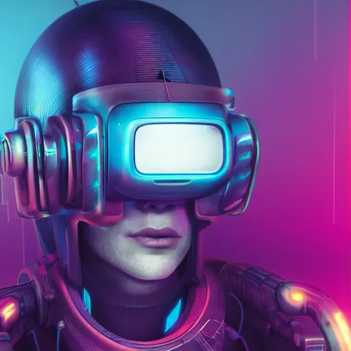 Image similar to cyberpunk concept bot, cinema 4 d, galaxy, ufo, space sci - fi, wearing vr goggles, illustration, portrait, pastel neon textured background night, trending on artstation, greg rutkowski, octane rendered, 1 2 k, detailed,