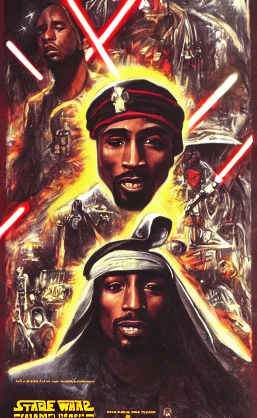 Image similar to tupac shakur starring in star wars 1 9 7 2, movie poster, dramatic