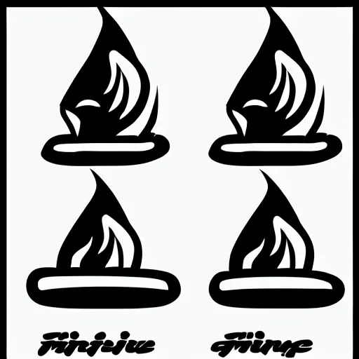 Prompt: mage pointy hat, tip on fire vector art, logo, minimalistic, black and white, clear lines, white background, no watermarks