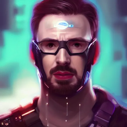 Image similar to chris evans, cyberpunk, portrait, artstation