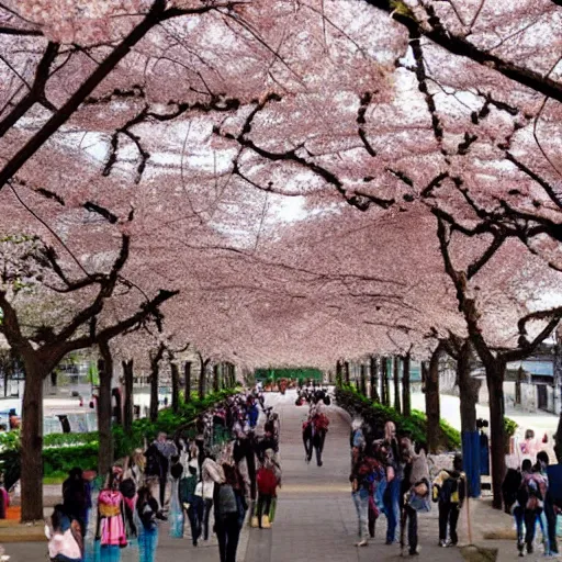 Prompt: a city inspired by china made of cherry blossoms and vines