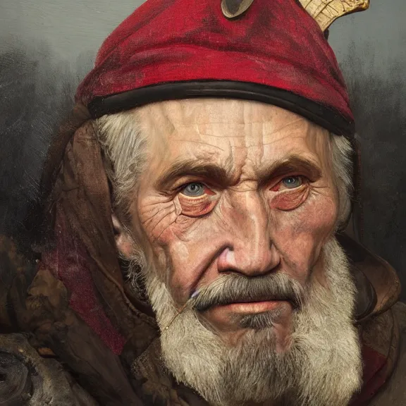 Prompt: excellent painted portrait of a retired elderly 15th century swiss mercenary, high quality painting with detailed face, 4k, trending on artstation, octane render, art by artgerm and greg rutkowski and alphonse mucha and craig mullins and James Jean and Andrei Riabovitchev and Marc Simonetti and peter mohrbacher