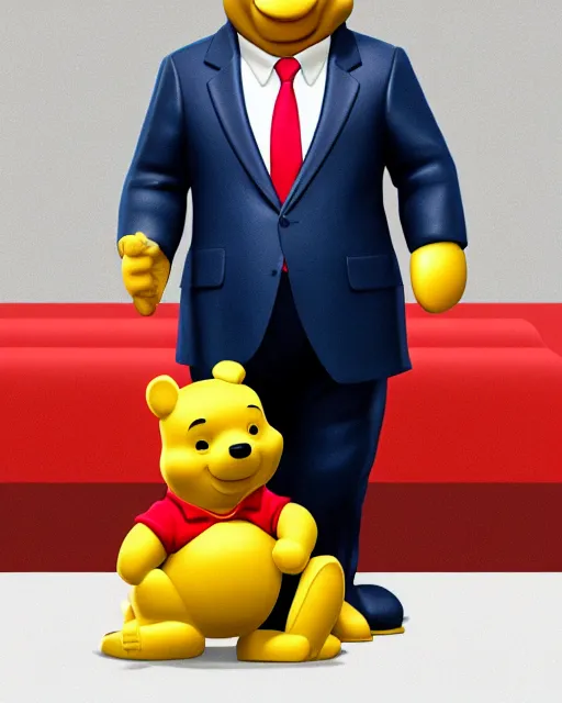 Image similar to full body 3d render of xi jinping as winnie-the-pooh wearing a suit as a funko pop, studio lighting, white background, blender, trending on artstation, 8k, highly detailed