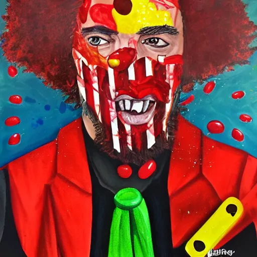 Prompt: portrait of king of candy mr harry haribo ail painting bloody conquest