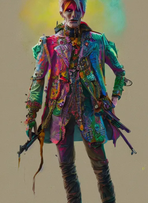 Image similar to detailed full body concept art illustration colorful pastel painting of a david bowie pirate in full intricate clothing, ultra detailed, digital art, octane render, 4K, dystopian, micro details