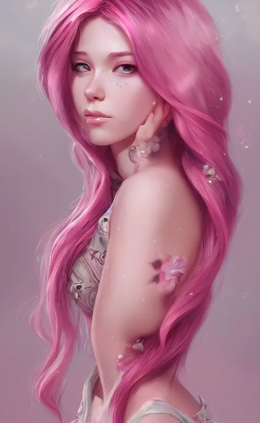 Image similar to teen girl, pink hair, gorgeous, amazing, elegant, intricate, highly detailed, digital painting, artstation, concept art, sharp focus, illustration, art by Ross tran