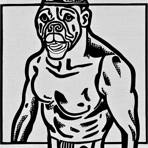 Image similar to A boxer, Harry Volk clip art style, Volk line art