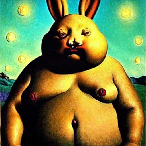 Prompt: Fat chungus zuckerberg recognizes its soul in the mirror - contest-winning artwork by Salvador Dali, Beksiński, Van Gogh, Giger, and Monet. Stunning lighting
