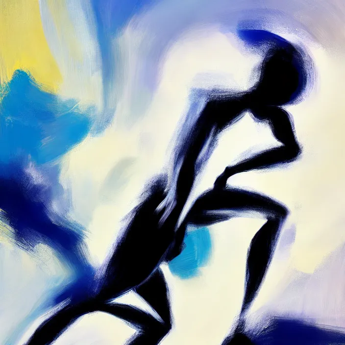 Image similar to abstract, a thin, athletic physique man's body made of abstract, thick flowing dramatic brush strokes, no face, strong wind, white background, matte colors, impressionist, extreme motion, trending on artstation