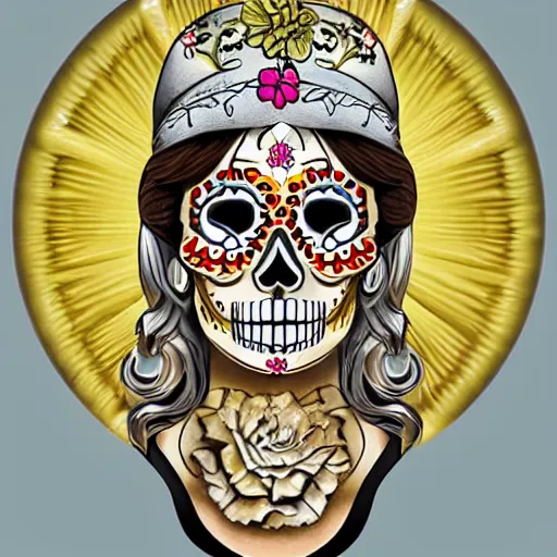 Image similar to greek goddess athena as a mexican sugar skull