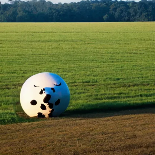 Image similar to a sphere shaped cow in a field