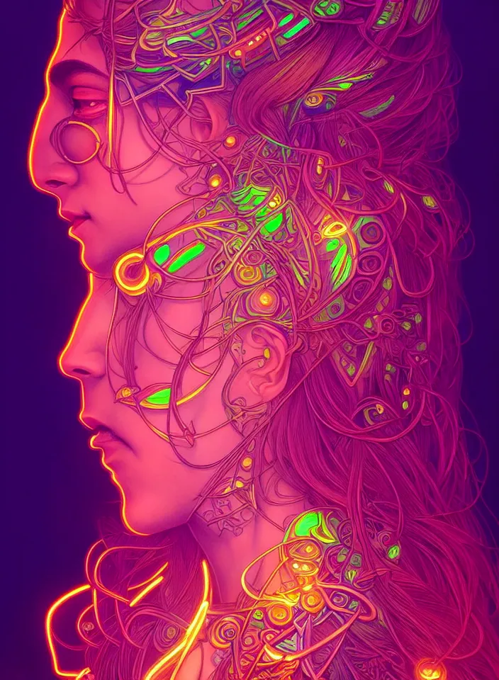 Prompt: symmetry!! portrait of hippie girl, neon glowing lights!! psychedelic, intricate, elegant, highly detailed, digital painting, artstation, concept art, smooth, sharp focus, illustration, art by artgerm and greg rutkowski and alphonse mucha, 8 k