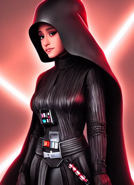 Image similar to Ariana Grande as an evil Sith lord trained by Darth Vader. Star Wars, artstation, Octane Render, photo realism character art by Artgerm