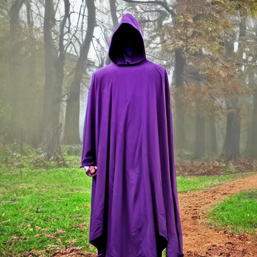 Image similar to grim reaper, purple cloak, full body