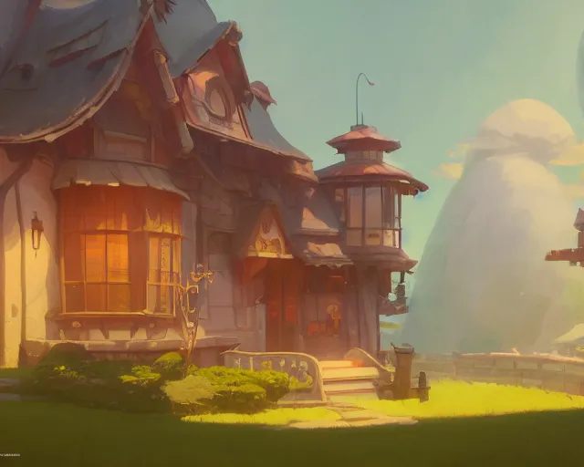 Image similar to fantasy house, cory loftis, james gilleard, atey ghailan, makoto shinkai, goro fujita, studio ghibli, rim light, exquisite lighting, clear focus, very coherent, plain background, soft painting