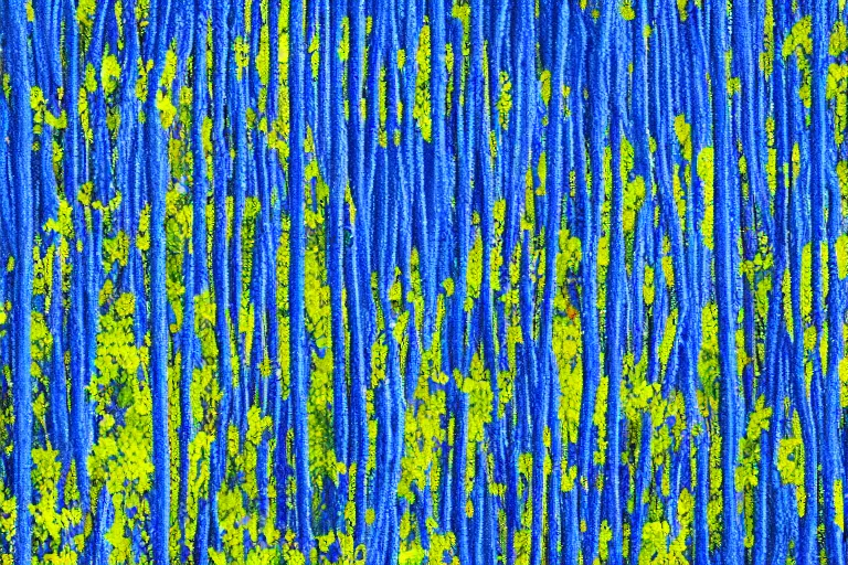 Image similar to forest of blue spaghetti under a yellow sky