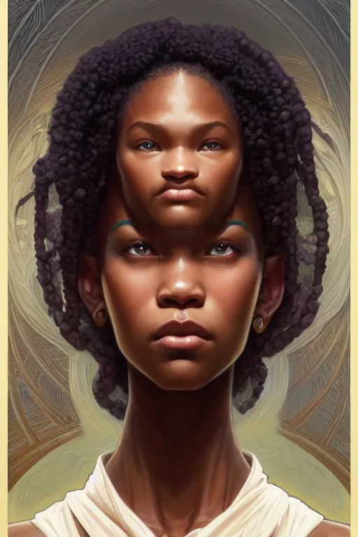 Image similar to symmetry!! intense fanart of 3 / 4 front pose of storm reid as nuha, protagonist, intricate, elegant, highly detailed, my rendition, digital painting, artstation, concept art, perfect, smooth, sharp focus, illustration, art by artgerm and greg rutkowski and alphonse mucha