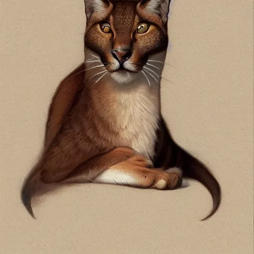 Image similar to portrait of caracal cat dressed in aristocratic clothing. elegant, highly detailed, digital painting, artstation, concept art, smooth, sharp focus, illustration, art by artgerm and greg rutkowski and alphonse mucha