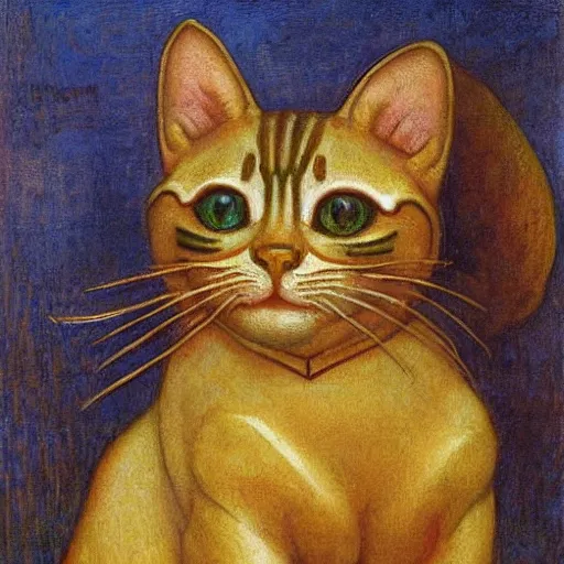 Image similar to masterpiece painting of a mechanical cloisonne cat head sculpture, by annie swynnerton and diego rivera and janet fish and nicholas roerich and jean delville, symbolist, dramatic lighting, god rays, art brut, rich colors, smooth, sharp focus, extremely detailed, adolf wolfli and ( donato giancola and bilibin )