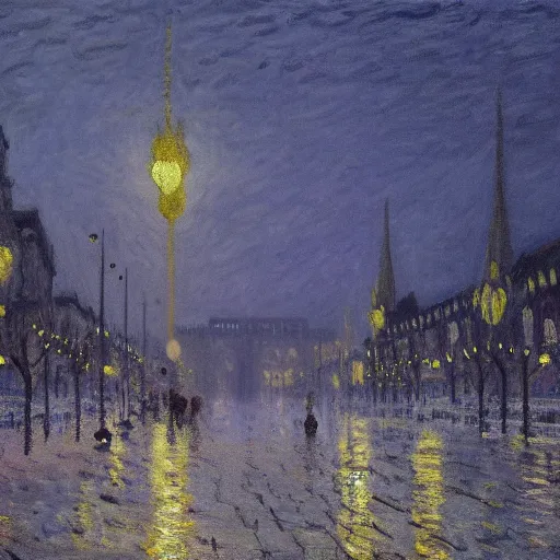 Prompt: Vienna in winter, dark academia, by Simon Stålenhag and Claude Monet, oil on canvas