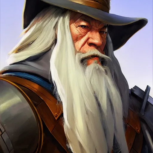 Image similar to greg manchess portrait painting of partially armored gandalf as overwatch character, medium shot, asymmetrical, profile picture, organic painting, sunny day, matte painting, bold shapes, hard edges, street art, trending on artstation, by huang guangjian and gil elvgren and sachin teng