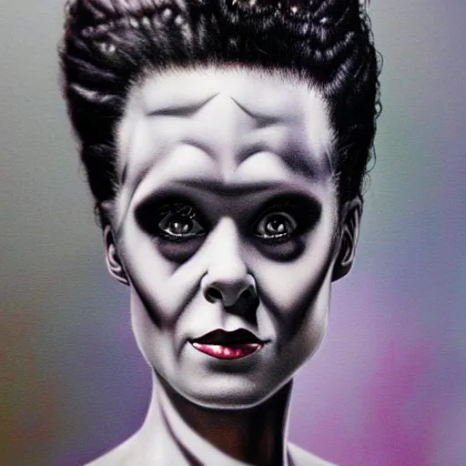 Prompt: realistic airbrush art bride of frankenstein c - 1 2. 0