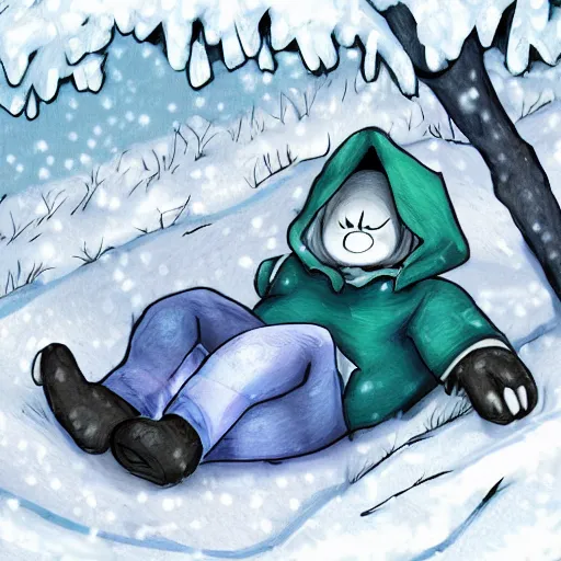 Image similar to Sans from undertale napping under a tree in the snow, deviantart