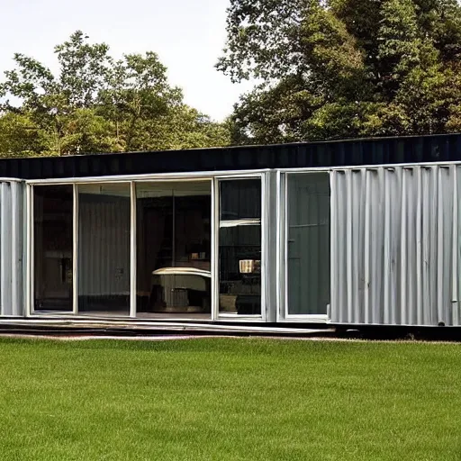 Prompt: luxury! shipping container! house!!! designed by ludwig mies van der rohe!