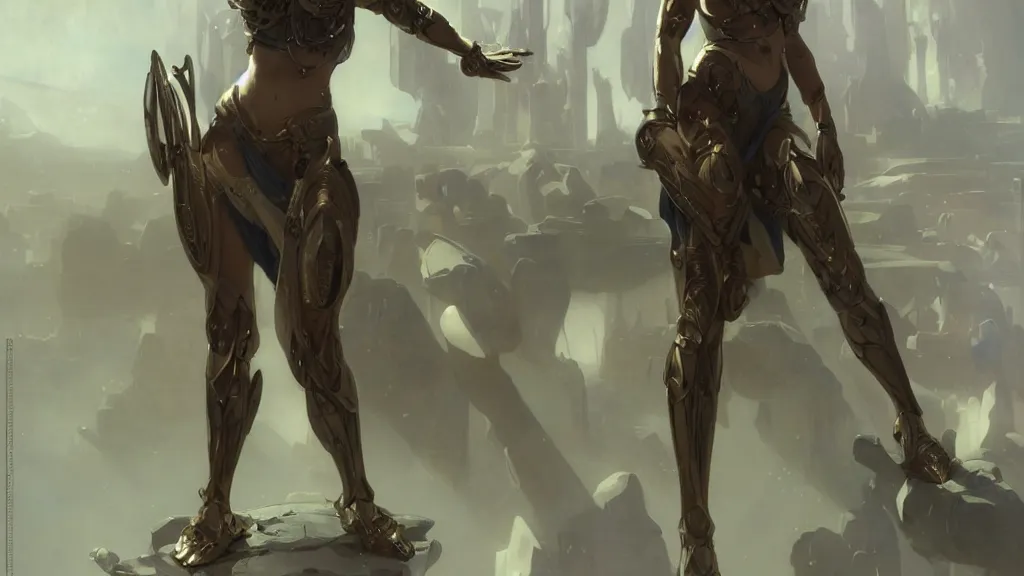 Image similar to modern elegant female cyborg greek goddess, space opera, feminine, powerful, beautiful, upper body, muscular, armour, highly detailed, digital painting, platinum, ghibli animated film, volumetric lighting, octane render artstation, concept art, smooth, sharp focus, illustration, by gaston bussiere, mucha, gerome, craig mullins, greg rutkowski, john singer sargent