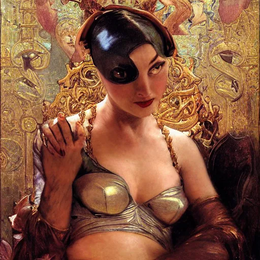 Image similar to detailed potrait ofcatwoman in baroque painting, girl graceful,, painting by gaston bussiere, craig mullins, j. c. leyendecker, lights, art by ernst haeckel, john william godward, hammershøi,,