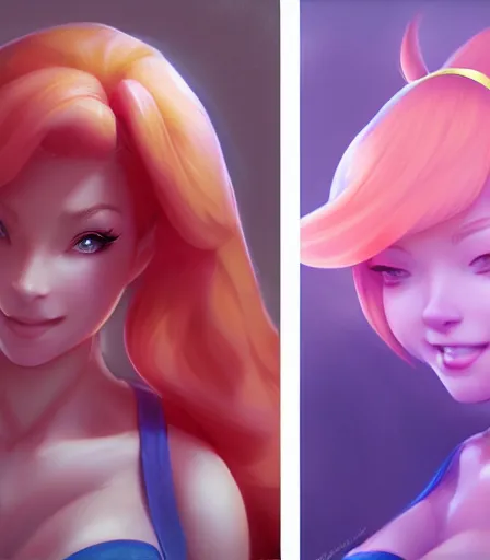 Image similar to beautiful portrait of a gorgeous personal trainer who looks like Princess Peach , character design by charlie bowater, ross tran, artgerm, and makoto shinkai, detailed, soft lighting, rendered in octane