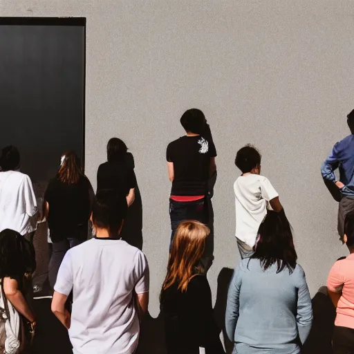Prompt: people line up in front of wall facing the camera