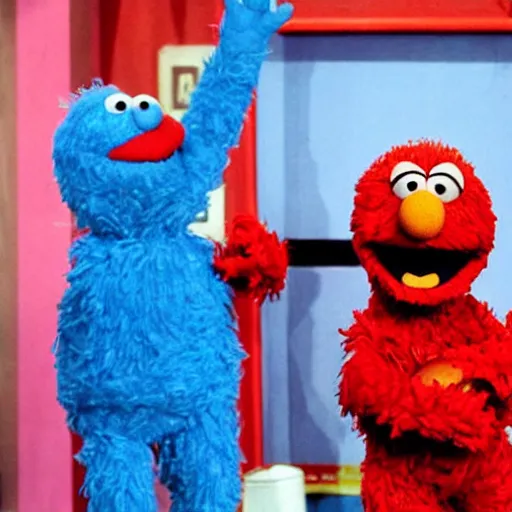 Image similar to vin diesel as elmo in sesame street,