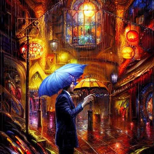 Prompt: John oliver in the rain, artstation, concept art, sharp focus, matte painting, art by Josephine wall