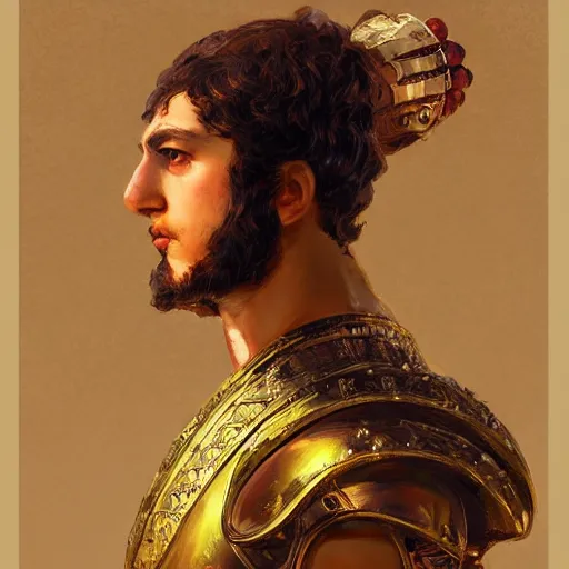 Image similar to portrait of an ancient roman character in incredible rich ornate armor, by ilya kuvshinov, by thomas lawrence, by bayard wu, trending on artstation, masterpiece