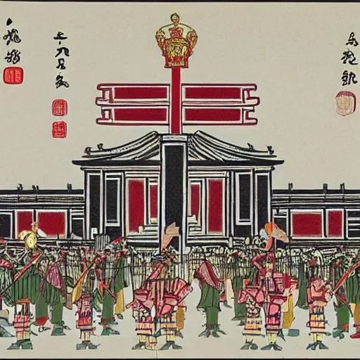 Image similar to Buckingham Palace in Japanese style, Chinese propaganda