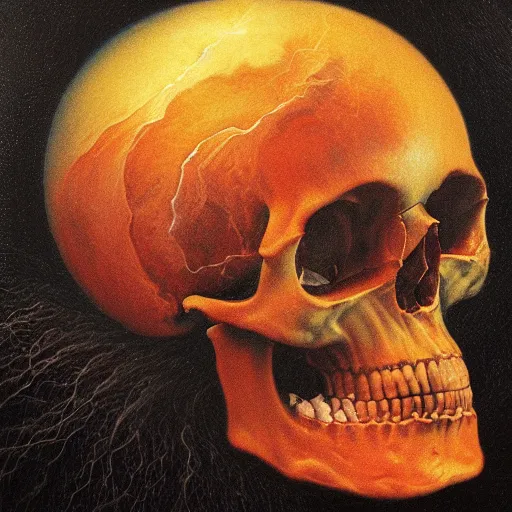 Image similar to turbulent red liquid inside in a transparent skull by agostino arrivabene