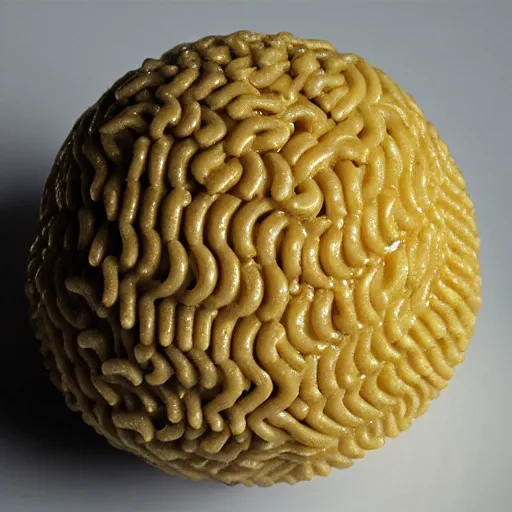 Image similar to Ball made of Macaroni, steamy, cheesy