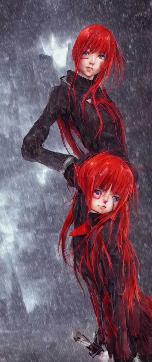 Prompt: asuka langley wearing zero's helmet in a dishonored town, dunwall city, advanced digital art, dishonored aesthetic, cinematic lighting, rainy weather, melancholy atmosphere, artstation, dunwall city, gothic architecture, volumetric light, octane render, dishonored game, dishonored 1, atmosphere or depression and despair, cute anime face