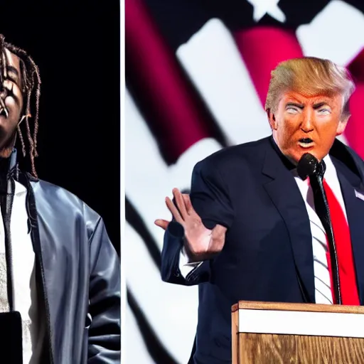 Image similar to lil uzi vert and donald trump giving a sermon at church