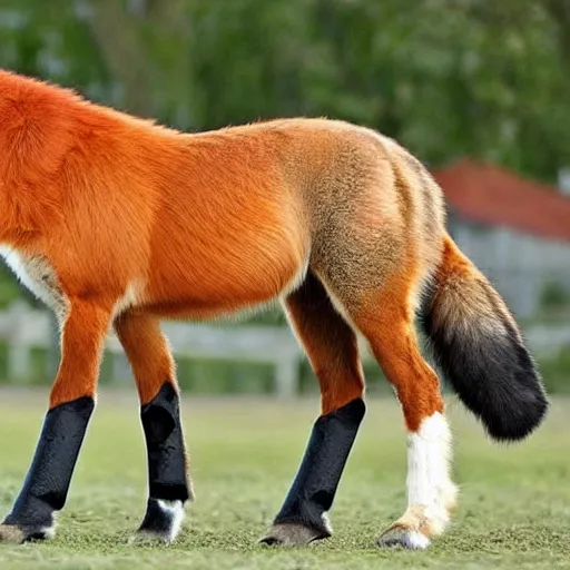 Image similar to Half-horse half-fox, species fusion, selective breeding, 🦊🐴👶