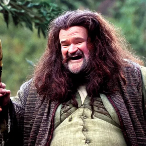 Image similar to Robin Williams playing Hagrid in Harry Potter, screenshot