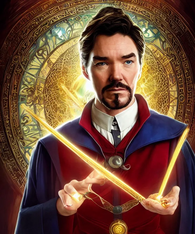 Prompt: Antony Starr as Doctor Stephen Strange, highly detailed, digital painting, artstation, concept art, smooth, sharp focus, illustration, ArtStation, art by artgerm and greg rutkowski and alphonse mucha and J. C. Leyendecker and Edmund Blair Leighton and Katsuhiro Otomo and Geof Darrow and Phil hale and Ashley wood and Ilya repin and Charlie Bowater