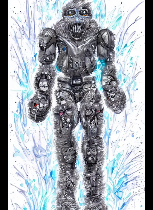 Prompt: cybernetic yeti, illustration, high detail, clean sketch, watercolor